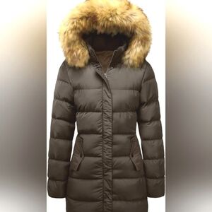 WOMEN'S COFFEE BROWN HOODED PARKA PUFFER COAT SIZE 3XL NWT